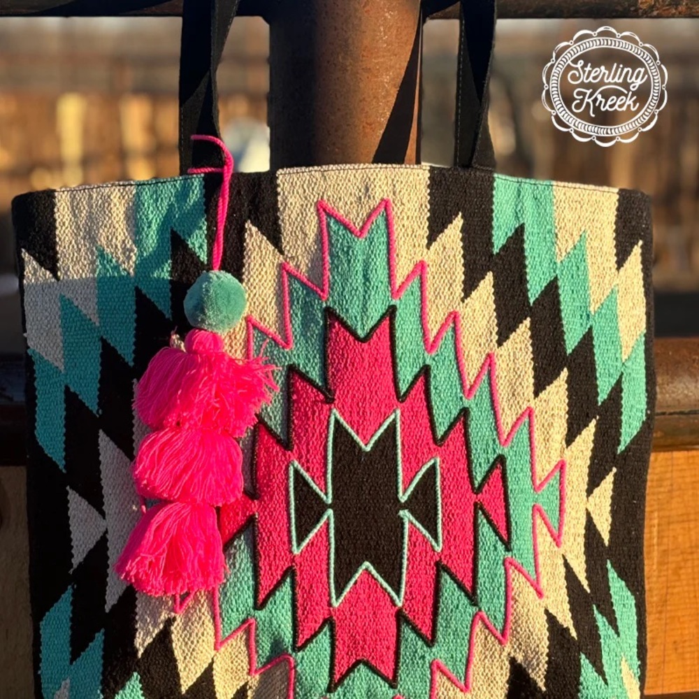 Pink and Black Patterned Tote Bag